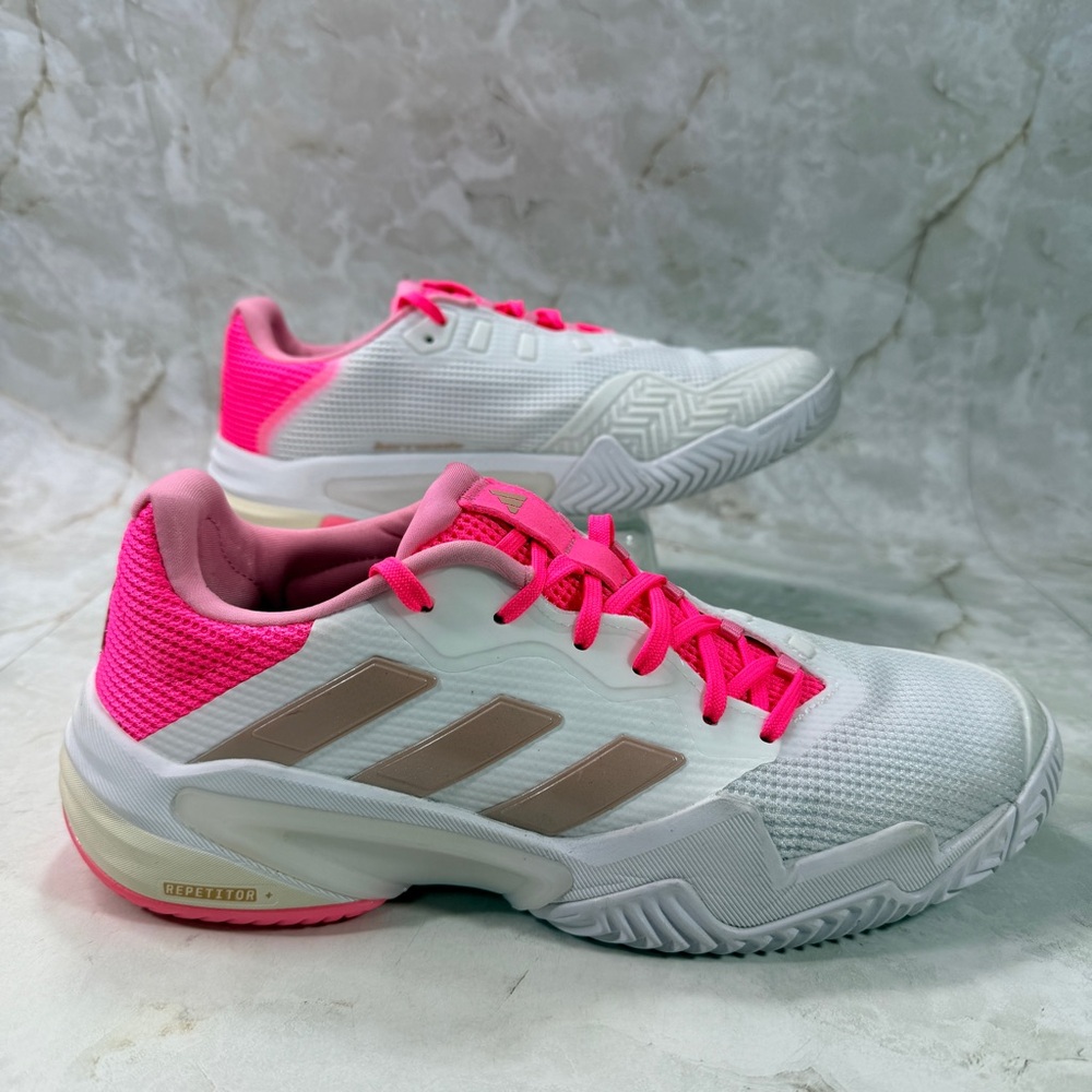Adidas Barricade 13 Women's 9.5 Tennis Pickelball Comfort Shoes White Pink NEW